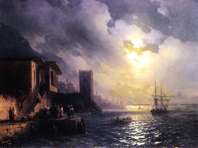 AIK 025 / Ivan Konstantinovich AIVAZOVSKY / Ayışıklı Gecede Osmanlı Sahil Sahnesi Kaprisi, 1867