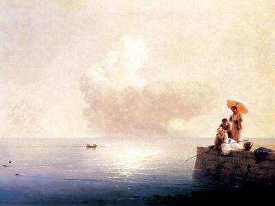 AIK 045 / Ivan Konstantinovich AIVAZOVSKY / Su Kıyısında Balık Tutan Kibar Bayanlar, 1870