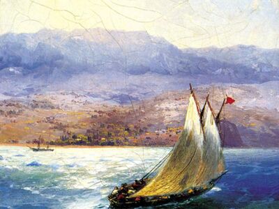 AIK 062 / Ivan Konstantinovich AIVAZOVSKY / Uzaklarda Abluka Sarayı-Kırım'da Yelkenli Mavna, 1890