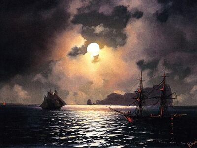 AIK 091 / Ivan Konstantinovich AIVAZOVSKY / Ayışıklı Gecede Gemiler, 1865