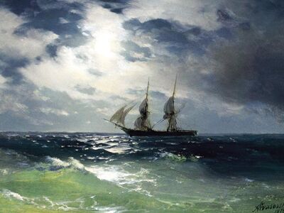 AIK 092 / Ivan Konstantinovich AIVAZOVSKY / Ayışığında Mercury Gemisi, 1874