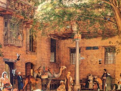 LJF 001 / John Frederick LEWIS / Coptic Patriğinin Evinin Avlusu Kahire 1864