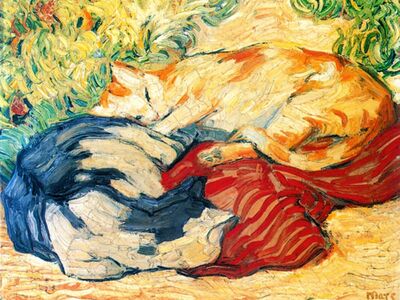 MFR 014 / Franz MARC / Kırmızı Giysi Üzerinde Kediler, 1909