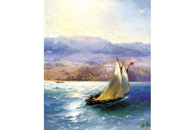 AIK 062 / Ivan Konstantinovich AIVAZOVSKY / Uzaklarda Abluka Sarayı-Kırım'da Yelkenli Mavna, 1890 AIK 062 / Ivan Konstantinovich AIVAZOVSKY / Uzaklarda Abluka Sarayı-Kırım'da Yelkenli Mavna, 1890