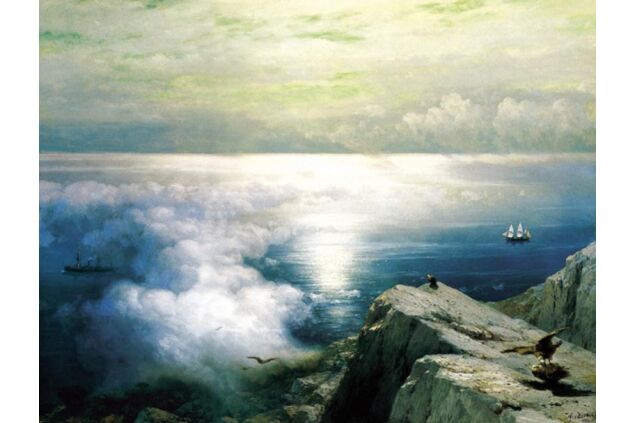 AIK 067 / Ivan Konstantinovich AIVAZOVSKY / Uzaklarda Gemiler ve Ege'den Kayalık Sahil Manzarası, 1884 AIK 067 / Ivan Konstantinovich AIVAZOVSKY / Uzaklarda Gemiler ve Ege'den Kayalık Sahil Manzarası, 1884