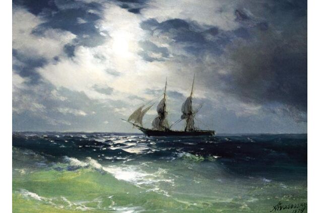 AIK 092 / Ivan Konstantinovich AIVAZOVSKY / Ayışığında Mercury Gemisi, 1874 AIK 092 / Ivan Konstantinovich AIVAZOVSKY / Ayışığında Mercury Gemisi, 1874