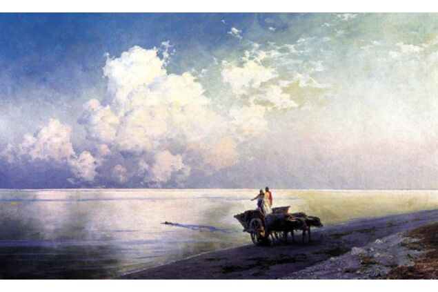 AIK 099 / Ivan Konstantinovich AIVAZOVSKY / Durgun Deniz Kıyısında Kağnı ve Yüzücü, 1886 AIK 099 / Ivan Konstantinovich AIVAZOVSKY / Durgun Deniz Kıyısında Kağnı ve Yüzücü, 1886